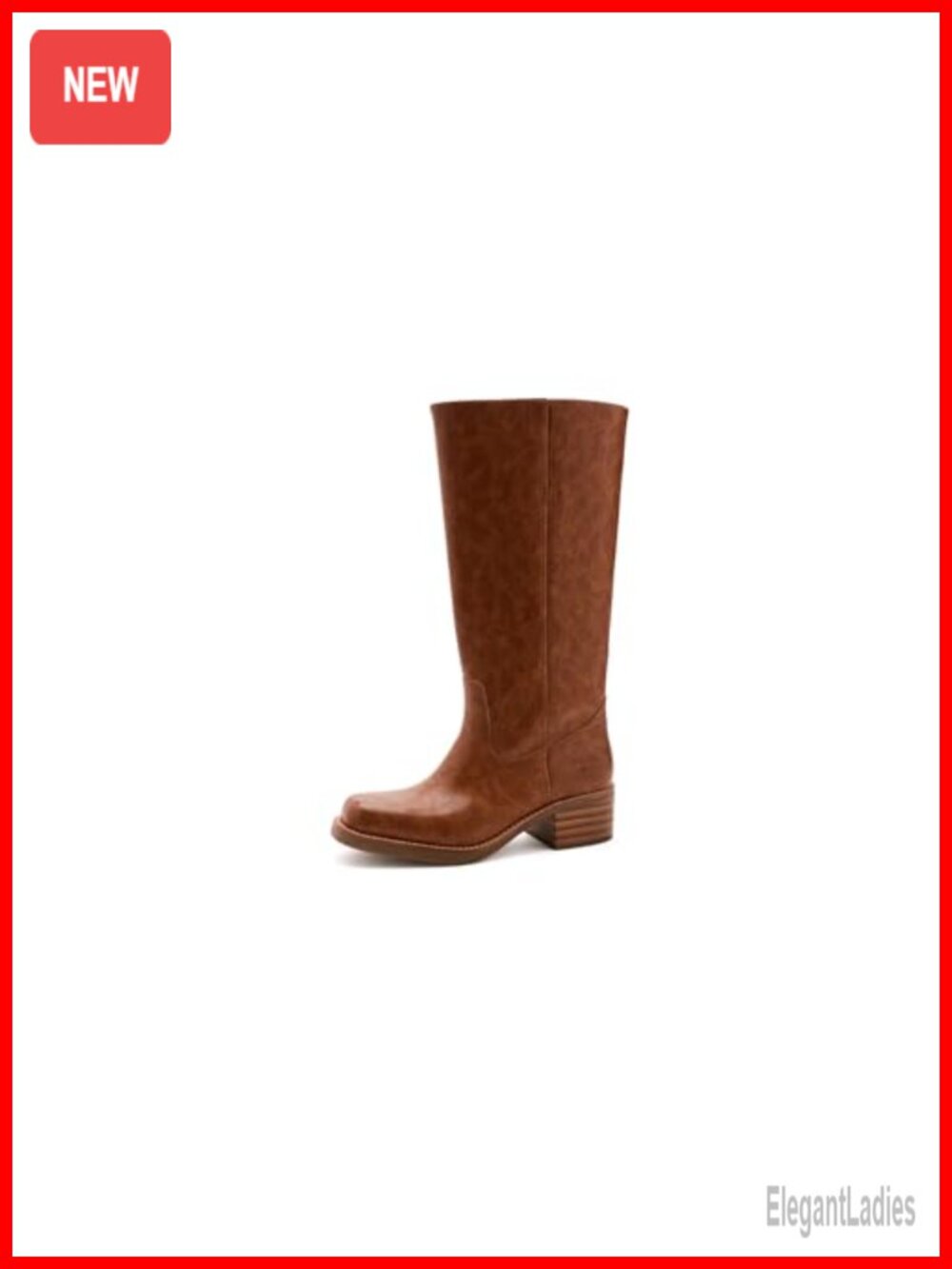 Vegan Leather Mid-Calf Equestrian Boots Square Toe Block Heel